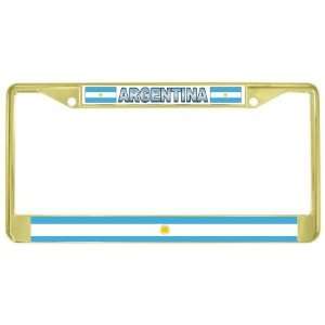 Argentina Flag Gold Tone Metal License Plate Frame Holder