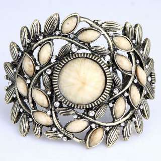 milk Yellow White Rice oval leaf bead rould resin flower Wrist cuff 
