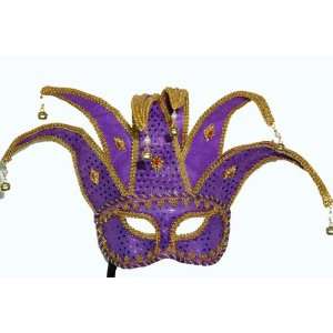    Jester Mardi Gras Mask Purple Glitter Venetian Mask Beauty