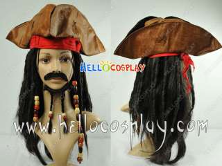   Caribbean Costume Jack Sparrow Pirate Wig Hat Beard Accessories  