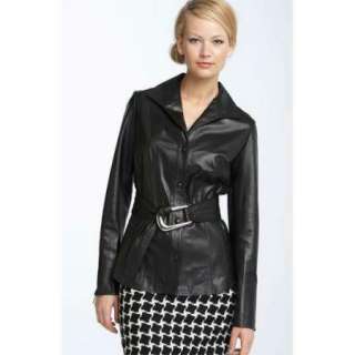 NWT Lafayette 148 New York Jordan Black Leather Shirt Jacket 14 $698