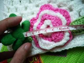 New Baby Crochet Ice Ski Beanie Hat Cap Rose Flower 6cm  