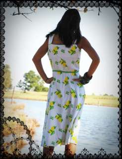 Vtg 70s Vested Gentress Lemon Novelty Print Sun Dress  