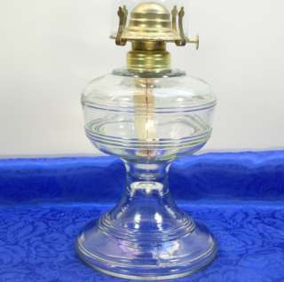   Horizintal Band Pedestal Oil/Kerosene Lamp w/Burner & Chimney  
