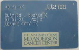 DEKE SLAYTON PERSONALLY OWNED UNIV TEXAS CANCER MEDICAL CARD NASA 