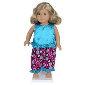  Blue Aqua Silky Heart Pajama 2pc Doll Clothing Set    Fits 