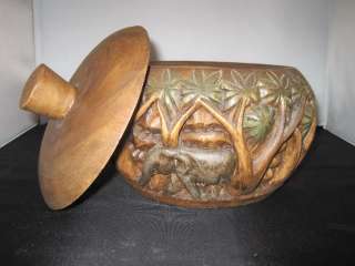 Carved Decorative Wood Bowl w Lid  