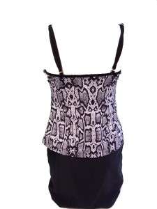 ANNE COLE COLLECTION TANKINI SWIMSUIT BLACK WHITE SNAKE PRINT SIZE 16 