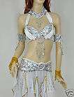 Belly Dance Costume Set Bra&Belt Top&scarf Silver White