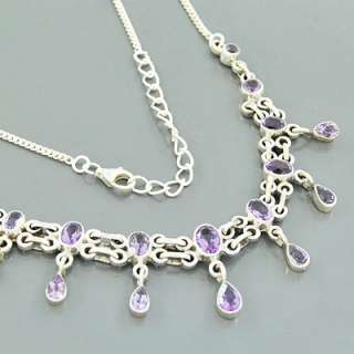 Rare Purple Amethyst Gemstone 925 Sterling Silver Necklace Size 18 1/2 