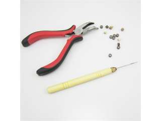 Hair FEATHER Extension TOOLs KIT Hook Pliers and 100 Silicone Micro 