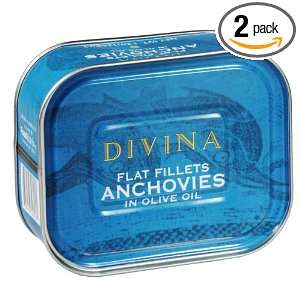 Divina Flat Fillets Anchovies, 13 Ounce Tins (Pack of 2)  
