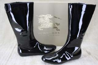 BURBERRY Womens Black Patent Leather Flat Riding Boots 36.5 6 US NEW $ 