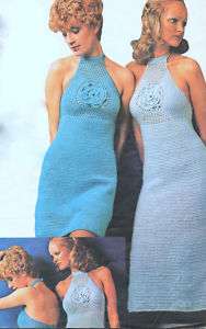 Slinky 70s Halter Neck Crochet Dress Pattern 32   40  