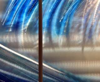   Hand Painted Blue/Silver Metal Wall Art Decor Shoot The Curl  