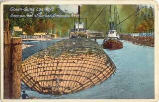 Postcard Logging Log Raft Columbia River Ship  
