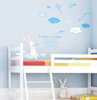 Kids dream Rabbit Wall Decor Removable Stickers Decals  