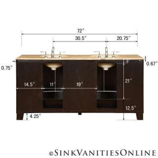 72 Nicosia   Travertine Double Bathroom Vanity Sink Cabinet (Espresso 