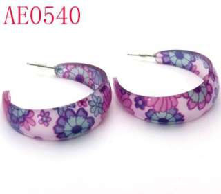 Stunning Flower Lucite Resin Hoop Earrings AE0540  
