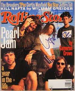 PEARL JAM SIGNED ROLLING STONE COVER RARE early 90  