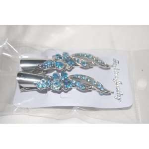  Blue 2 Jeweled & Flower Silver 3 Alligator Clips Beauty