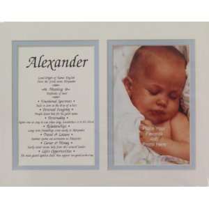 Baby Name Alexander, double matted in white over blue 