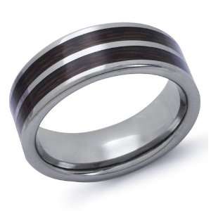 Wood Inlay Tungsten Wedding Band Ring Size9