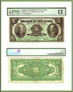 Bank of Nova Scotia $5 1918. Scarce Note. Nice PMG FINE  