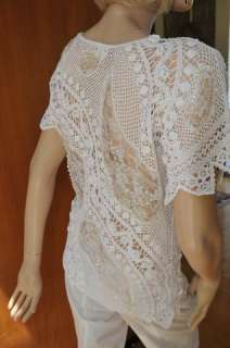 super hand crocheted sequined intricate delicagte top in white medium