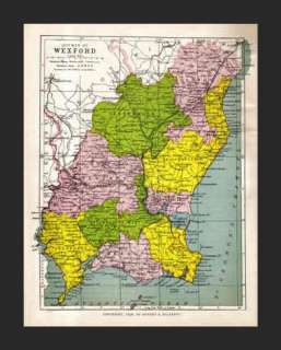WEXFORD County, Ireland    1898 DATED Map, SCARCE  