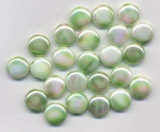 Vintage West German glass beads white green luster  
