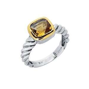   Silver & 18K Yellow Gold Cable Twist Ring With Citrine Jewelry