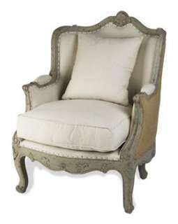 Adele French Country Rustic Off White Cotton Arm Accent Chair  