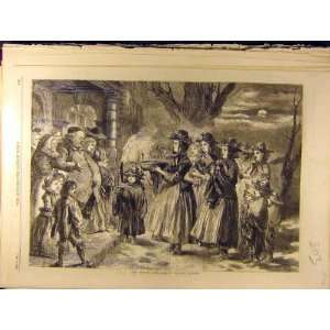  1860 Wassail Bowl Scottish Gilbert Fine Art Old Print 