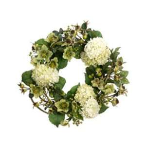 22 Hydrangea/Christmas Rose/Berry Wreath Cream Green   FWX253 CR/GR 