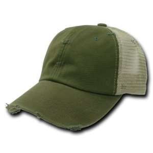 Olive Green Vintage Washed Adjustable Mesh Trucker Baseball Cap Hat