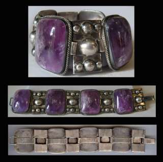 SCRUMPTIOUS WIDE WEIGHTY VINTAGE MEXICO STERLING SILVER & AMETHYST 