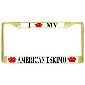   American Eskimo Paw Prints Dog Gold Metal License Plate Frame Holder