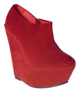 Ladies Womens New Red Suede Platform Wedge Ankle Boots Shoes  