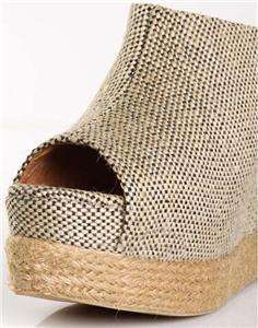Stylish women shoes open toe inner wedge heel linen braid ankle 