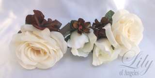 17pcs Wedding Bridal Bouquet Flowers Ivory/Brown/Cream  