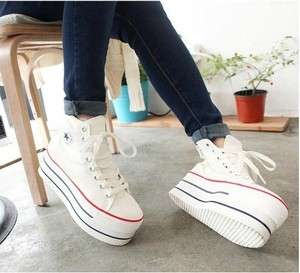   Womens school Canvas high heel Platform Sneakers Lace up shoes#205