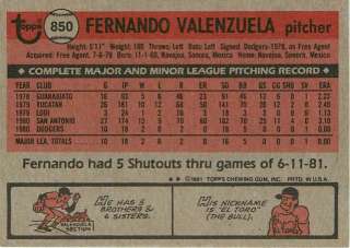 1981 Topps Traded #850 Fernando Valenzuela Dodgers  