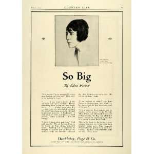 1924 Ad So Big Book Edna Ferber Author Portrait Doubleday 