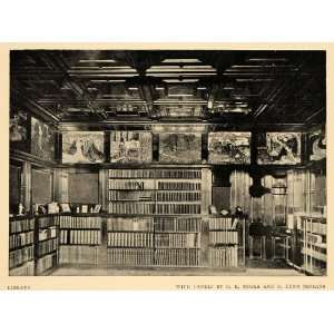 1899 Print Library Panels Books Shelves Paintings Moira 