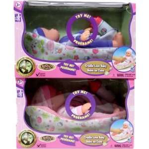  9.5 inch Talking Baby Doll with Rocking Cradle   White 