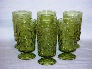 Anchor Hocking Milano Lido Pattern Footed Glasses 12 oz Green  