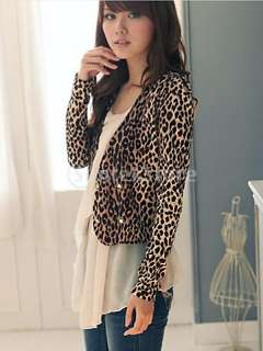   Damenjacke Mantel Übergangsj​acke Leopard Langarm V Ausschnitt