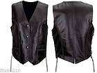 Womens Ladies Black Solid Genuine Leather Vest Braided Trim Laced 