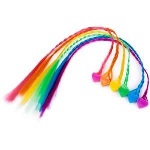 Neon Rainbow Colors Braided Clip In Hair Extensions Heart Clasp Plus 